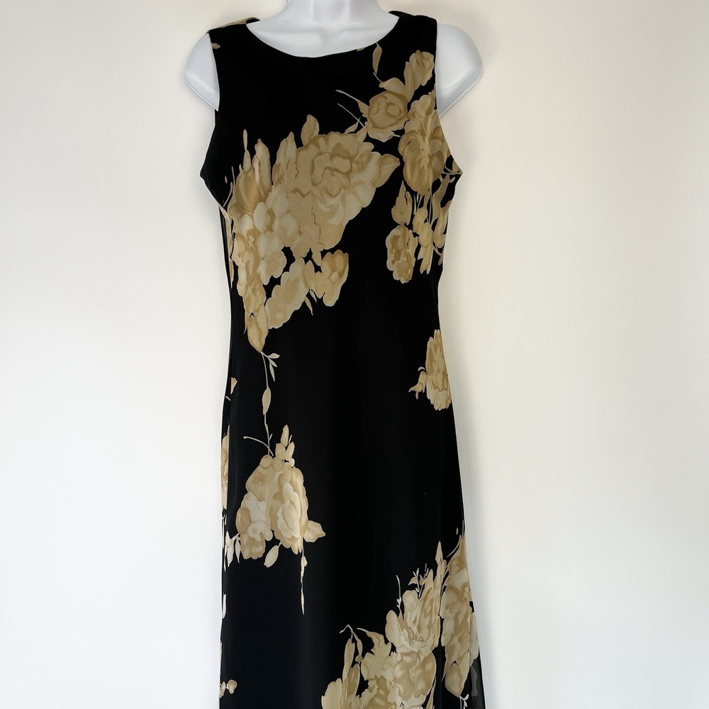 JBS Ltd Women's Floral Dress Size 8 Black And Gold 90s Y2K Sophisticated Classy